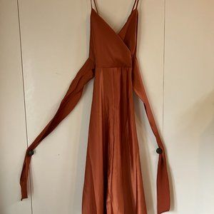 Orange Silky Cocktail Maxi A-Line Open Back Dress Size S